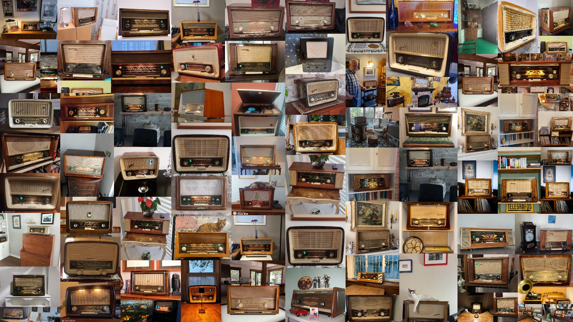 A collage of the radios from our clients' listening rooms and collections